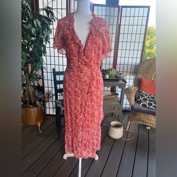 & Other Stories Pink Floral Ruffle Midi Dress Size 8 - Picture 3 of 13